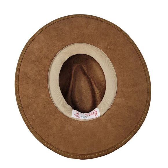 Vintage La Sierra Suede Western Cowboy Hat Camel Brown Aztec Tapestry Band Boho - Picture 11 of 13